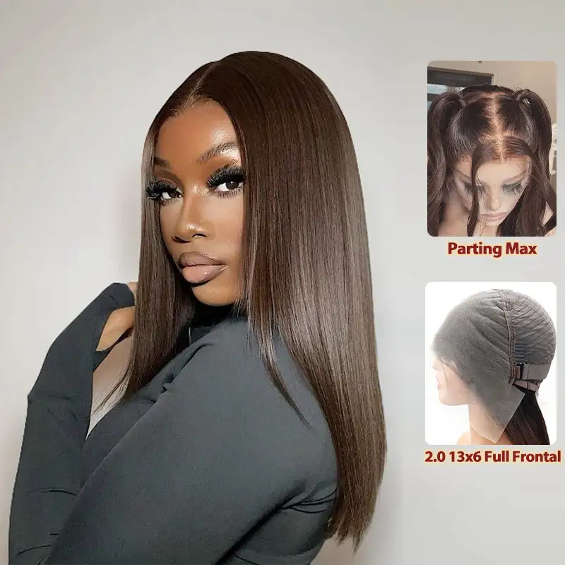 Sale | #2 Dark Brown 13x6 FULL Straight Lace Frontal Wig 16