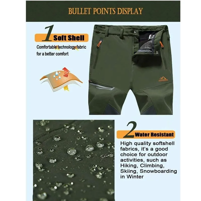 🔥6 Pack-Waterproof Ski Pants for Men, Thermal Fleece Lined Winter Pants with Secure Zip Pockets