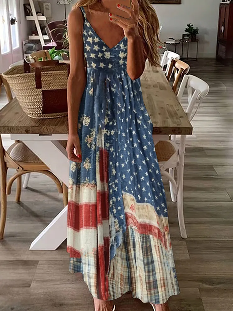 Women's Vintage Independence Day Flag Check Dress