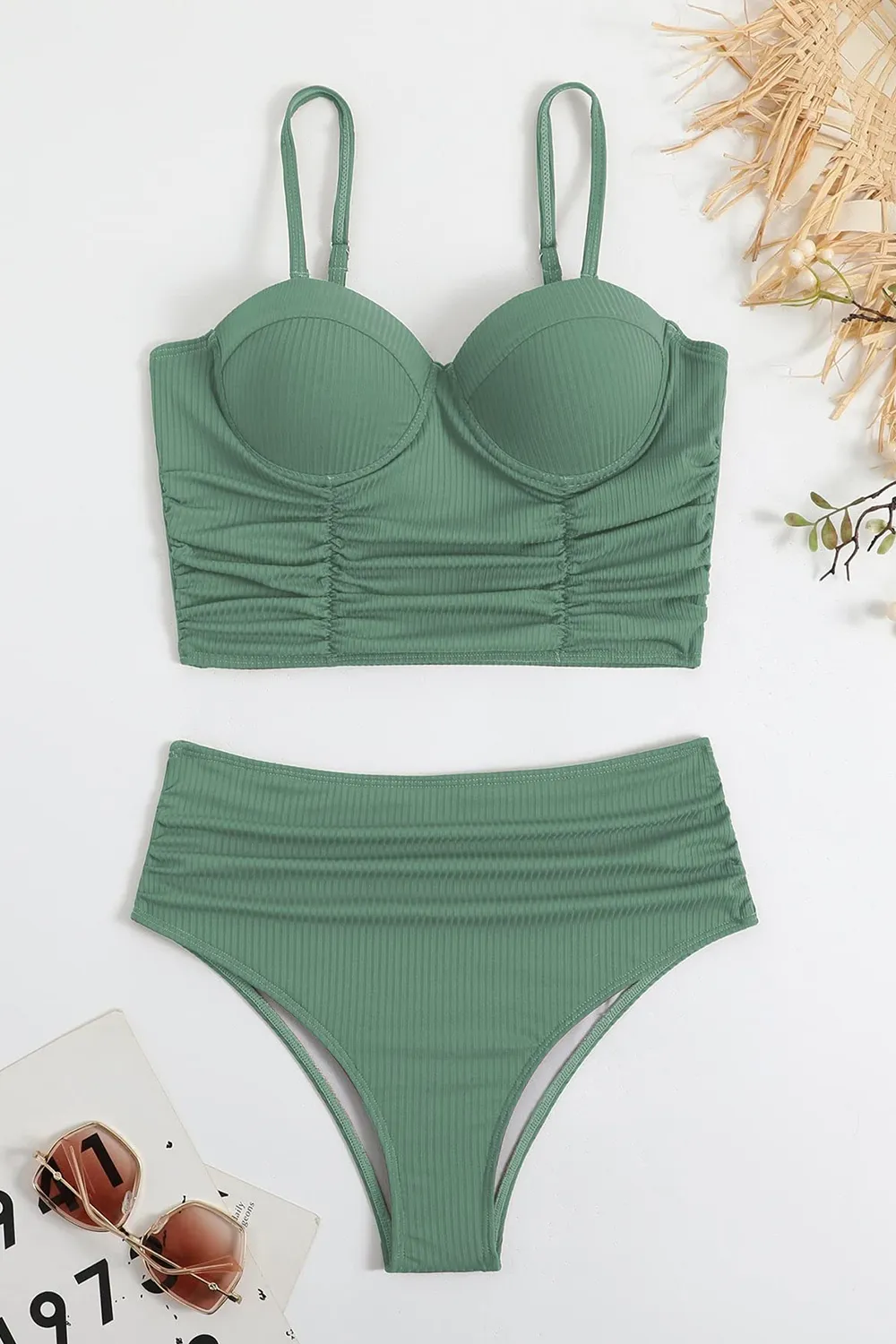 Women's Pleated High Waist Bikini Swimsuit Set