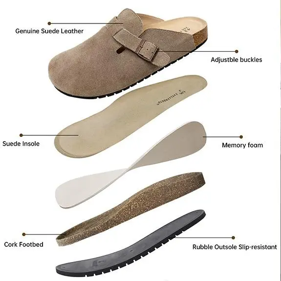 Women's and Men's Round-Toe Cork Insoles Flat Buckle Fashion Walking Shoes
