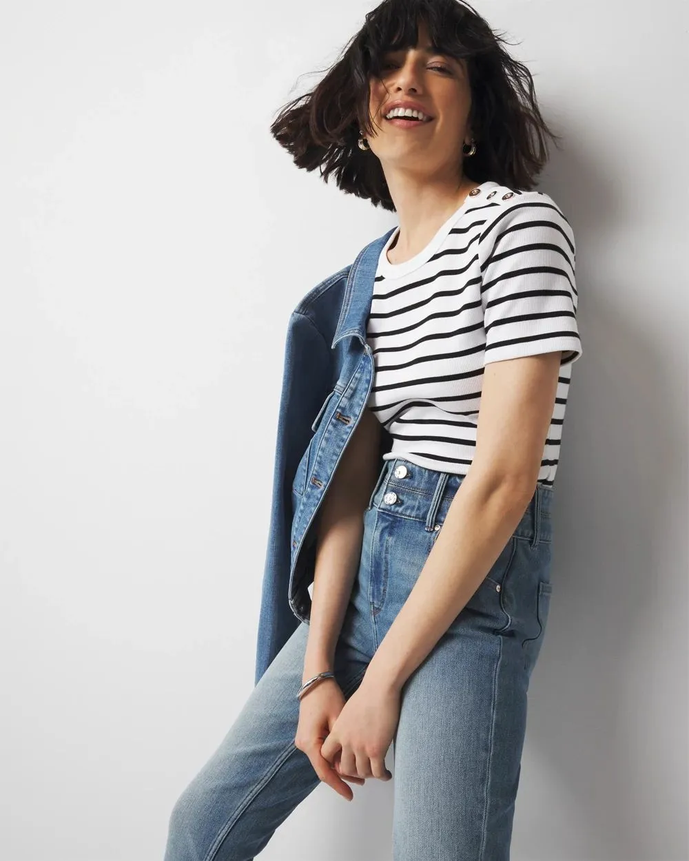 Short Sleeve Button Shoulder Tee