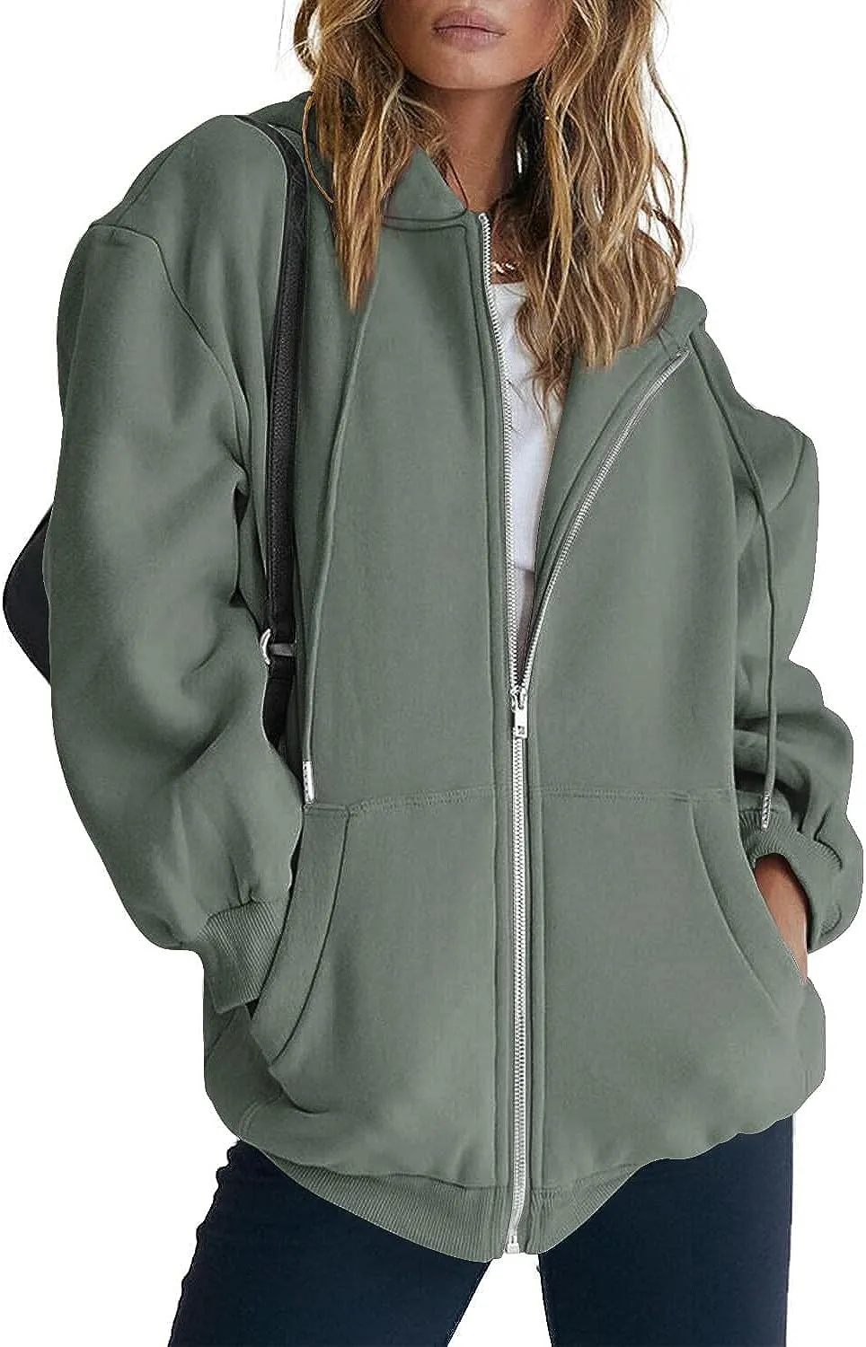 Women's Cute Hoodies Teen Girl Fall Jacket Oversized Sweatshirts Casual Drawstring Zip Up Y2K Hoodie with Pocket