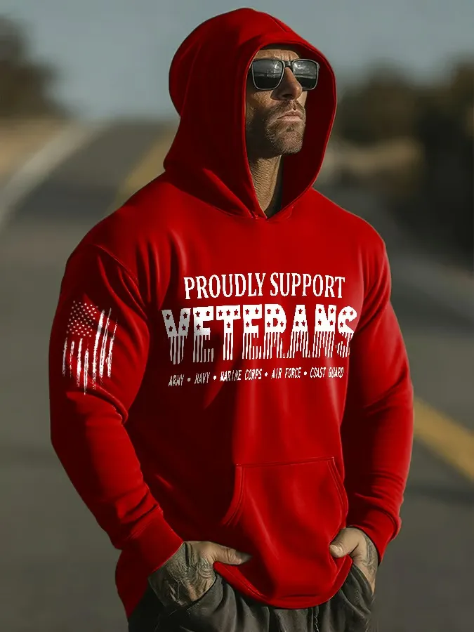 Men's Proudly Support Veterans Print Print Hoodie
