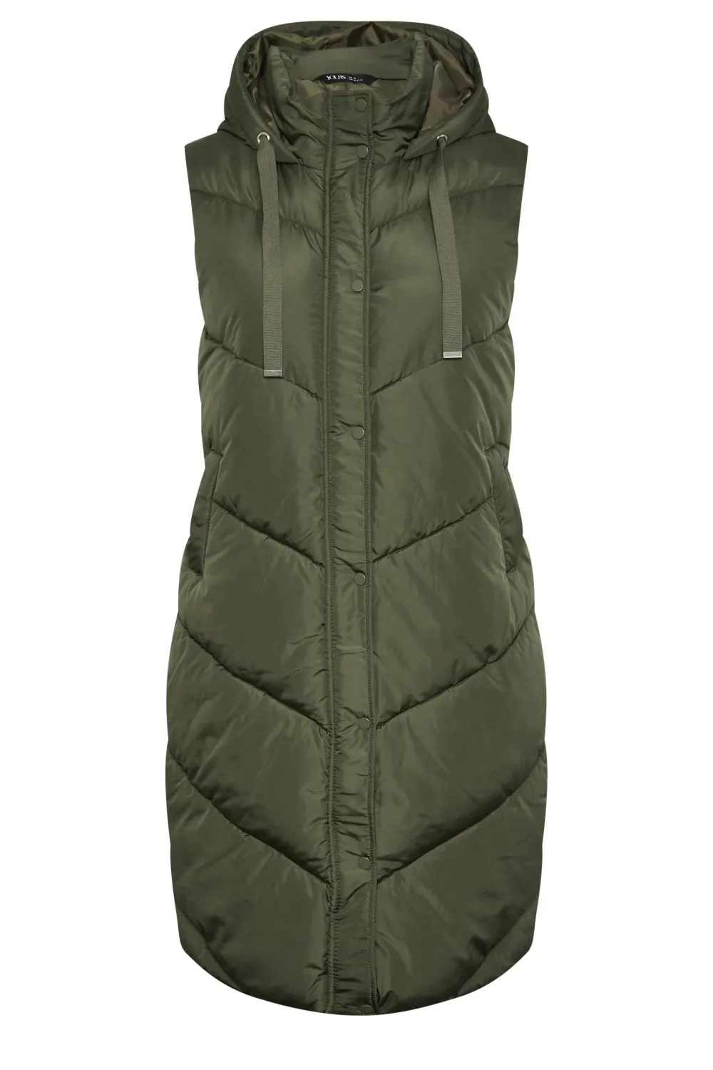 YOURS Curve Green Quilted Longline Hooded Gilet