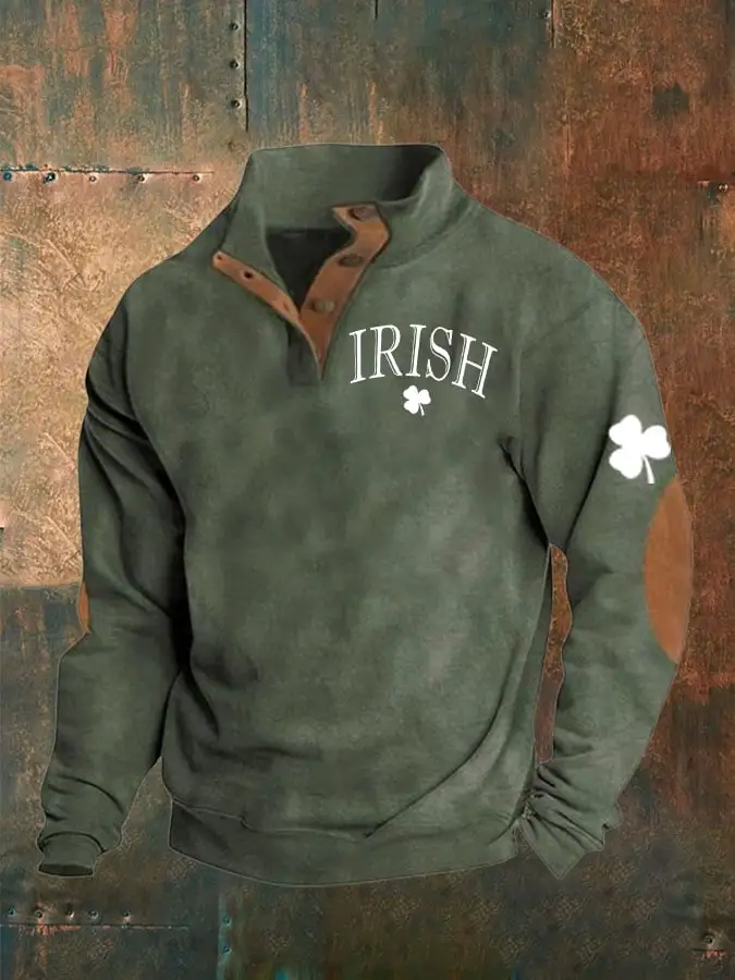 Men's St. Patrick's Day Irish Print Button Sweatshirt