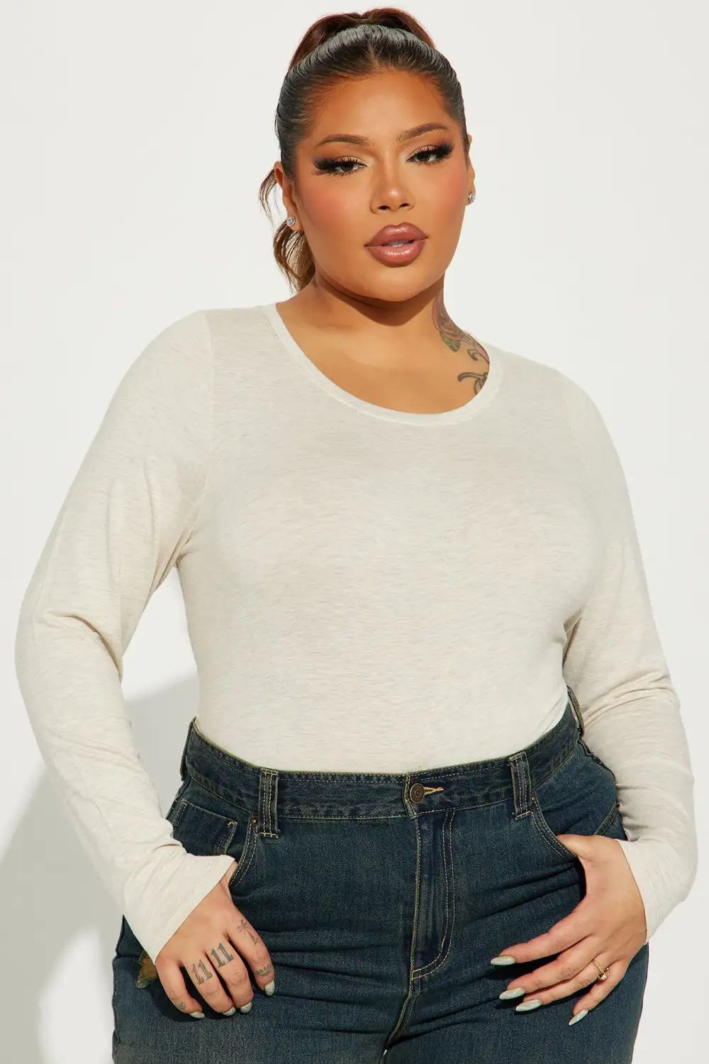 Julia Long Sleeve Top - Heather Oatmeal