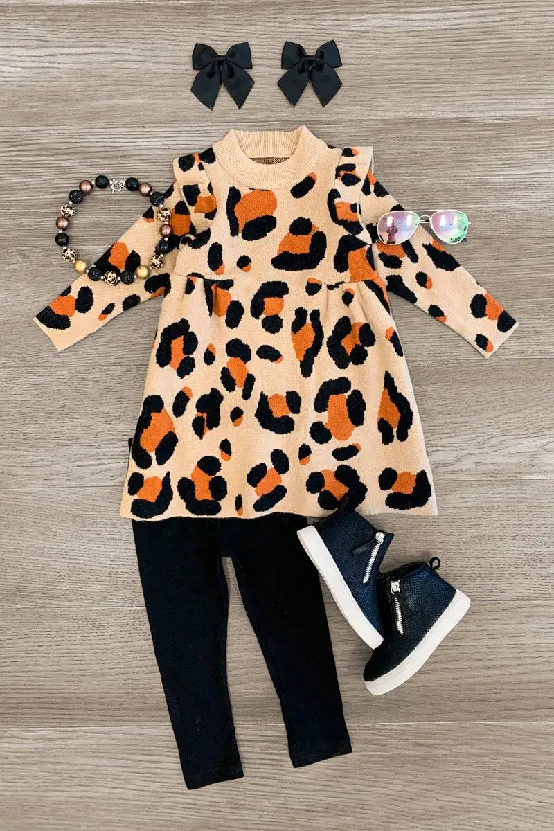 Cheetah Sweater Dress & Legging Set