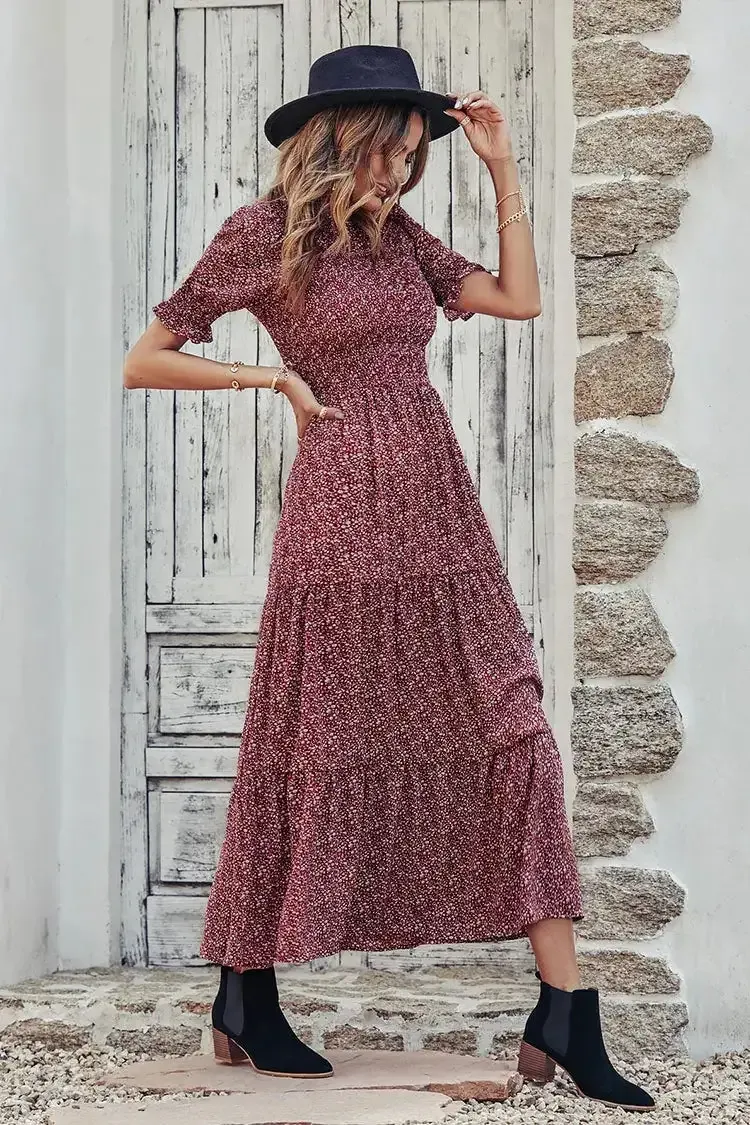 Summer Ruffle Bohemian Tiered Smocked Maxi Dress