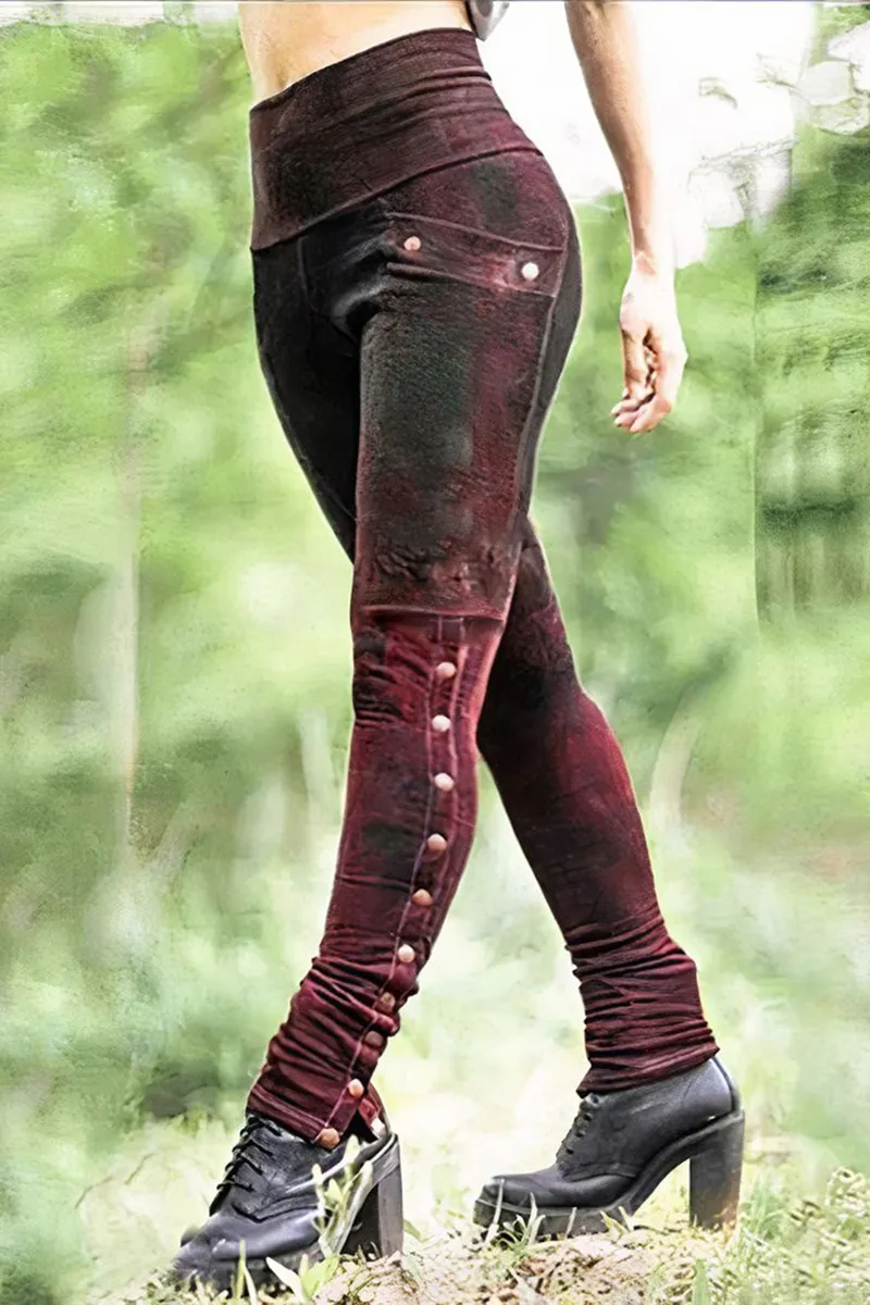 Tie Dye Button Side Pocket Detail High Waist Skinny Pants