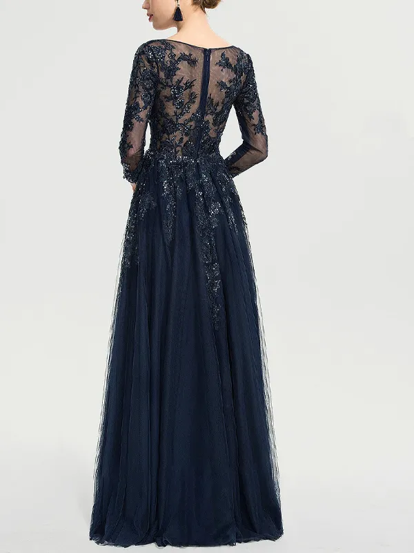 V-neck Sequined Long-sleeved Maxi Dress