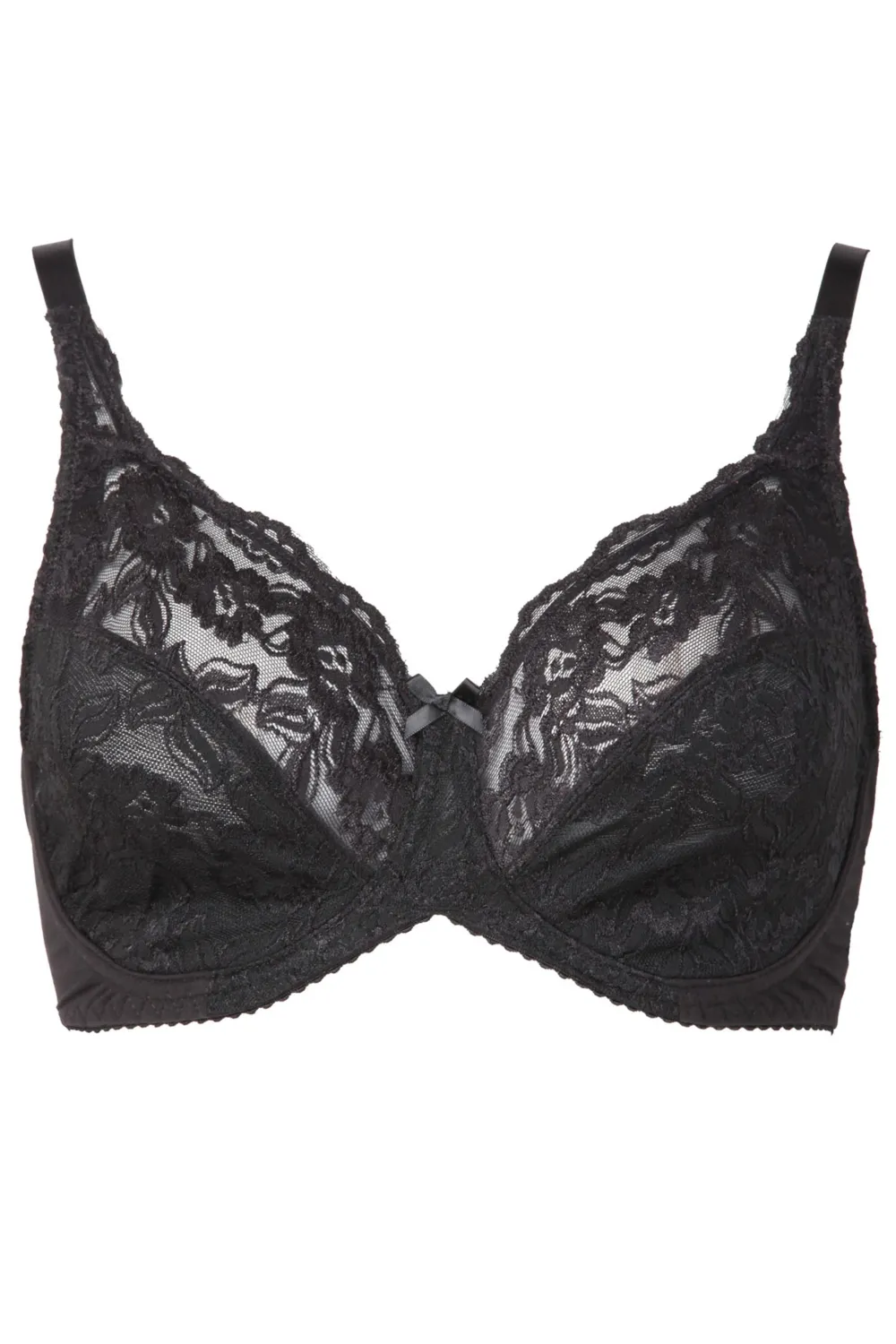 YOURS Black Stretch Lace Non-Padded Underwired Balcony Bra