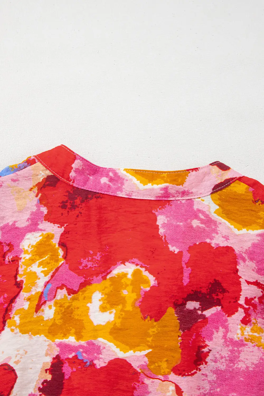Softly Styled Abstract Print Ruffled V-Neck Blouse