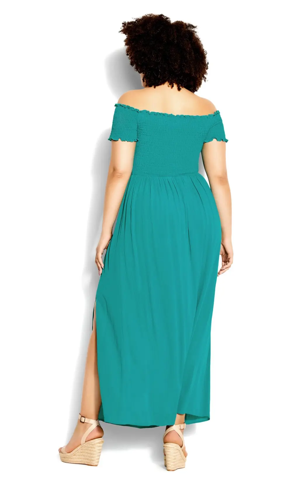 Evans Green Bardot Shirred Maxi Dress