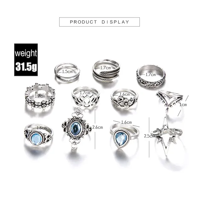 11pcs Ring For Women's Birthday Sport Gift Acrylic Alloy Classic Precious