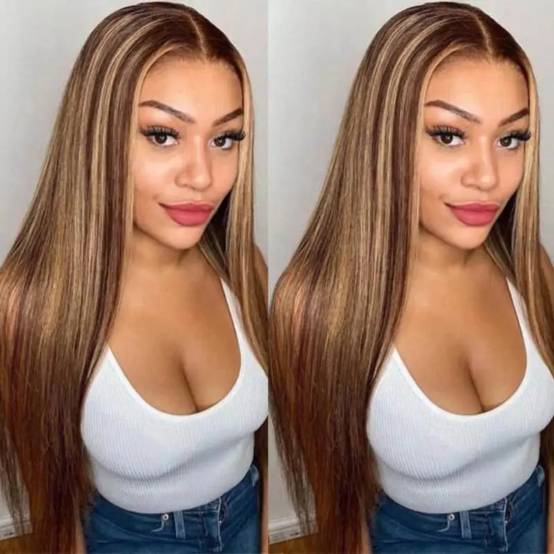 #4/27 Highlight Straight HD Transparent Lace Front Wig 100% Virgin Human Hair