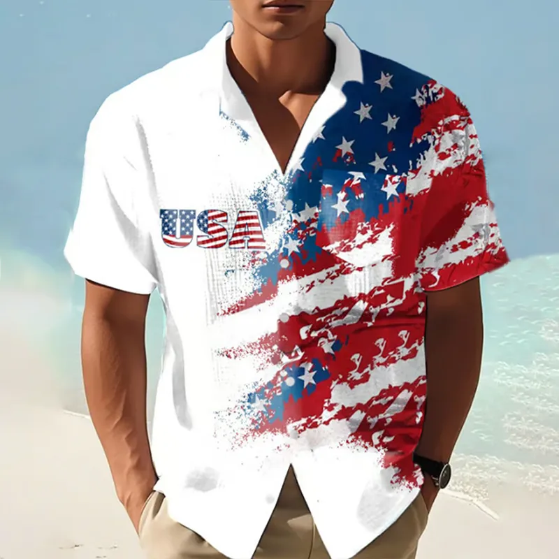Men's Independence Day Flag Print Shirt