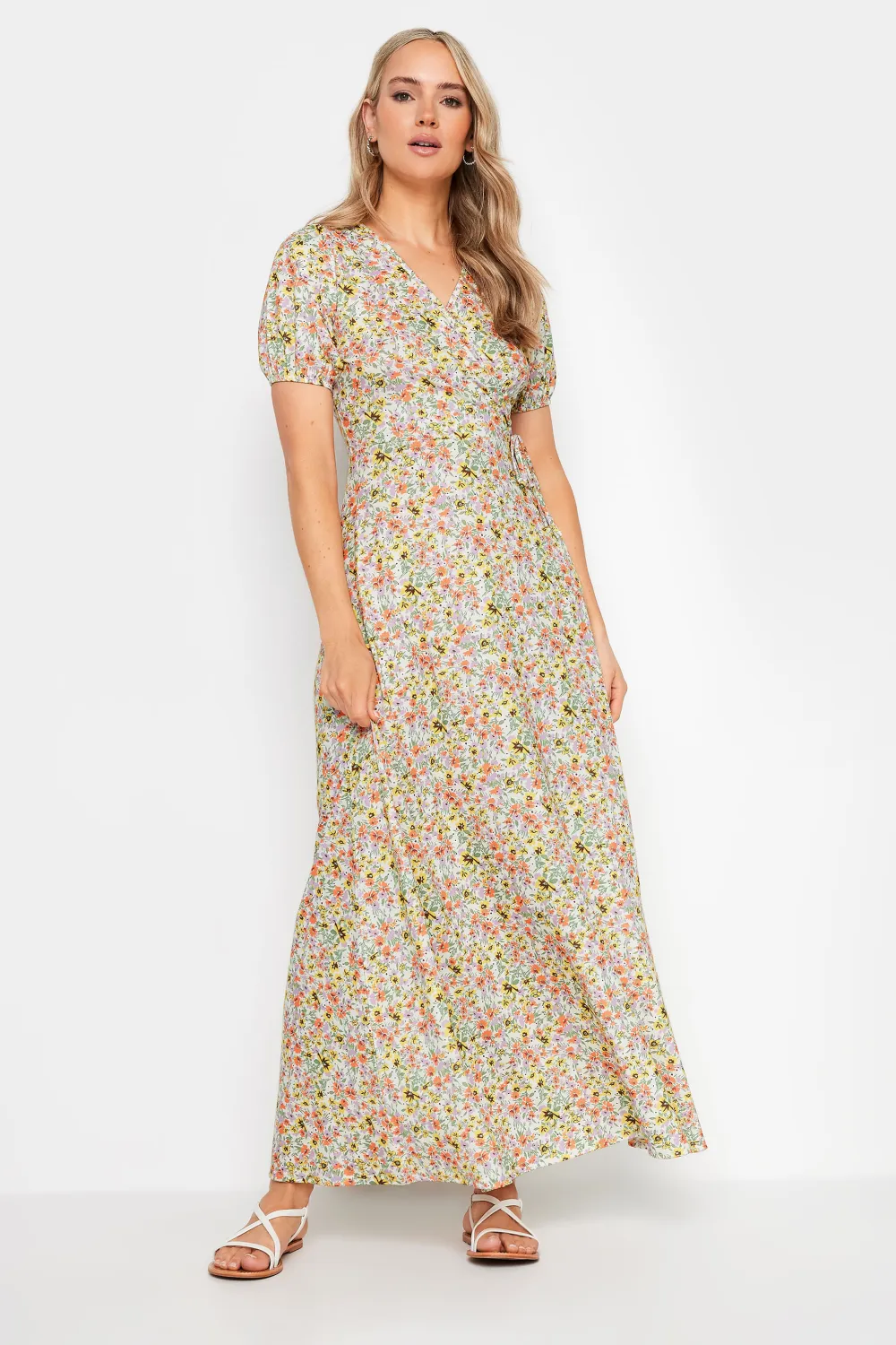 LTS Tall Yellow Ditsy Floral Print Maxi Wrap Dress