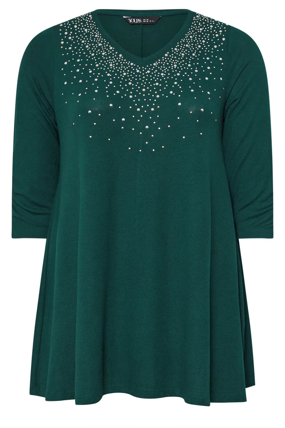 YOURS Curve Forest Green Diamante Stud Swing Top
