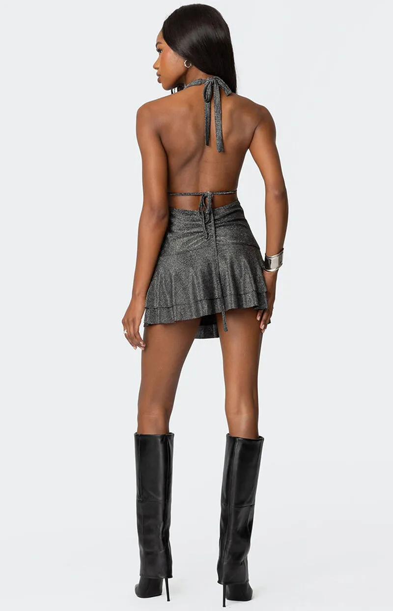 Edikted Metallic Backless Halter Mini Dress