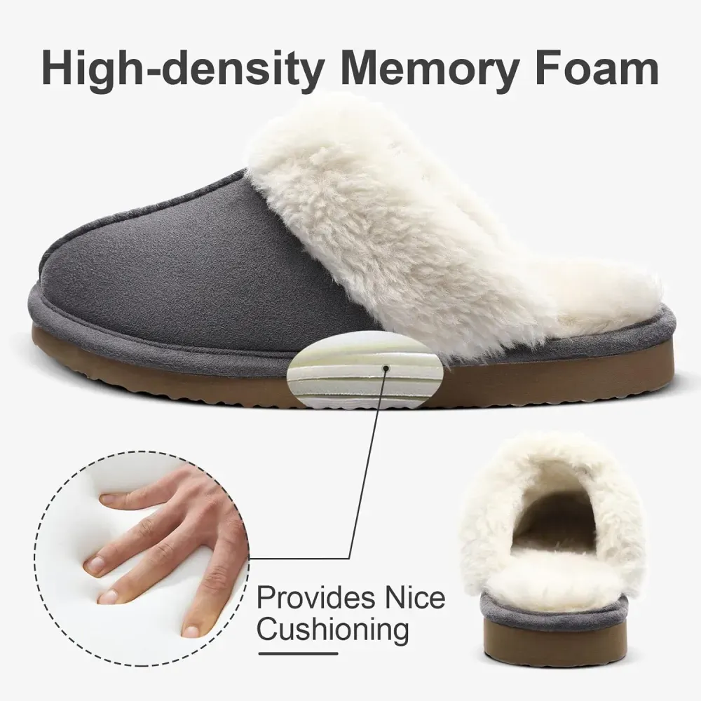 Women's Fuzzy Memory Foam Slippers Fluffy Winter House Shoes Indoor and Outdoor