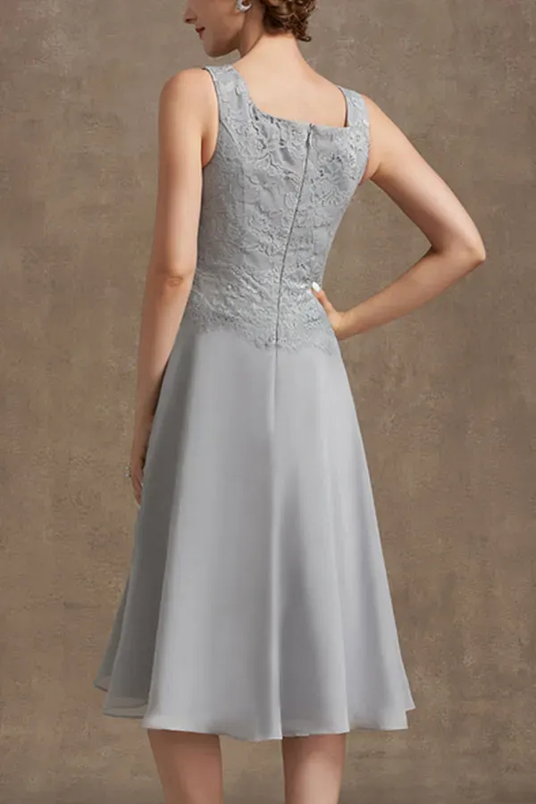 A-Line Square Neckline Knee-Length Chiffon Lace Mother of the Bride Dress
