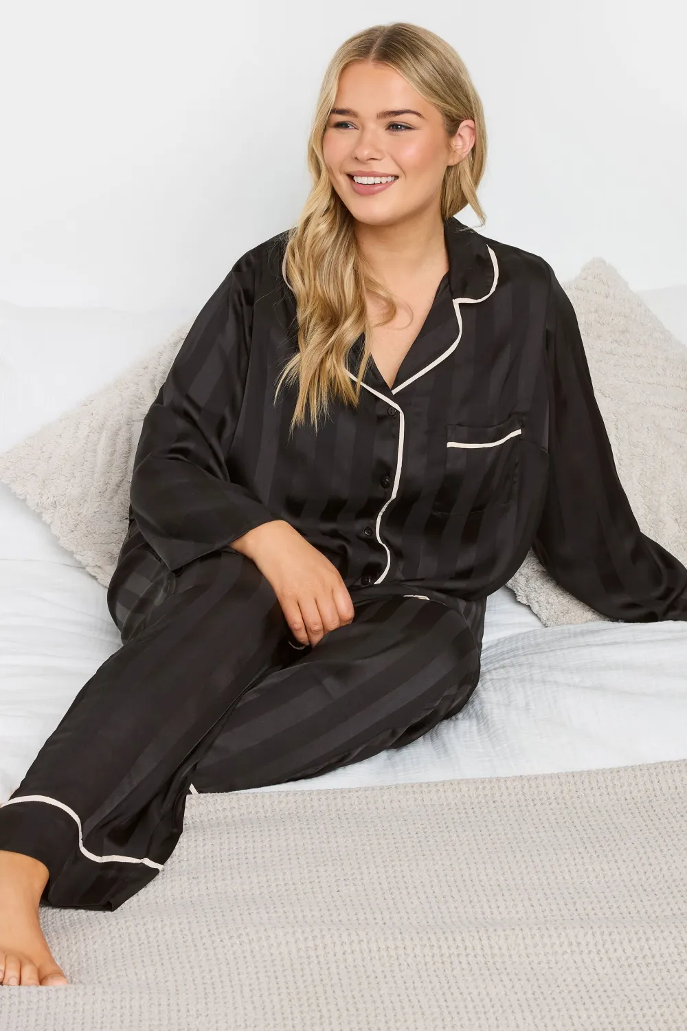 YOURS Curve Champagne Gold Jacquard Stripe Satin Pyjama Set