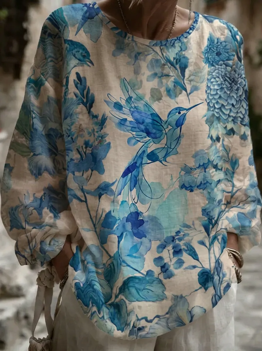 Women's Nashville Nature Lover Hummingbird Floral Printed Top
