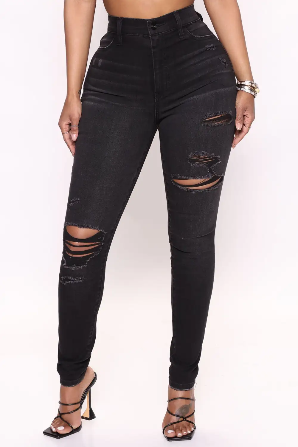 Classic Curvy Ripped Skinny Jeans - Black Wash