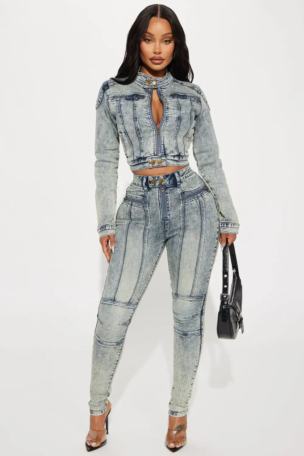 Starting Rumors Stretch Moto Skinny Jeans - Vintage Wash
