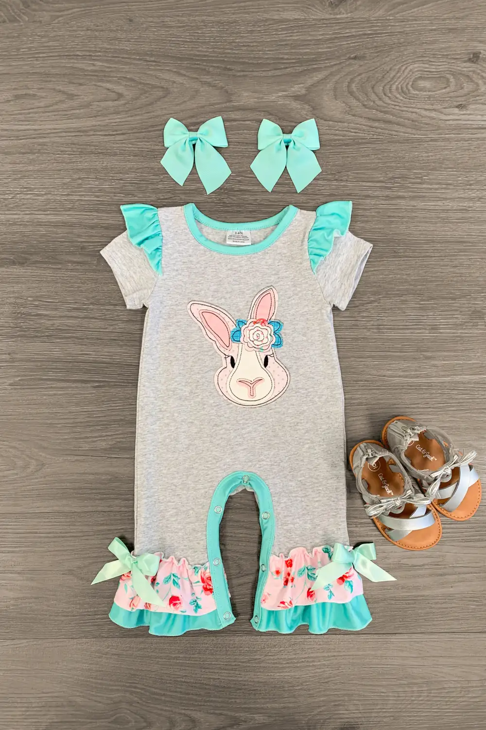 Cute Bunny Gray & Mint Romper