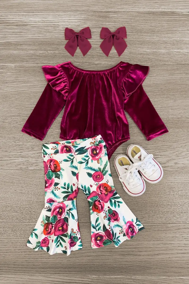 Plum Velvet Floral Onesie Set