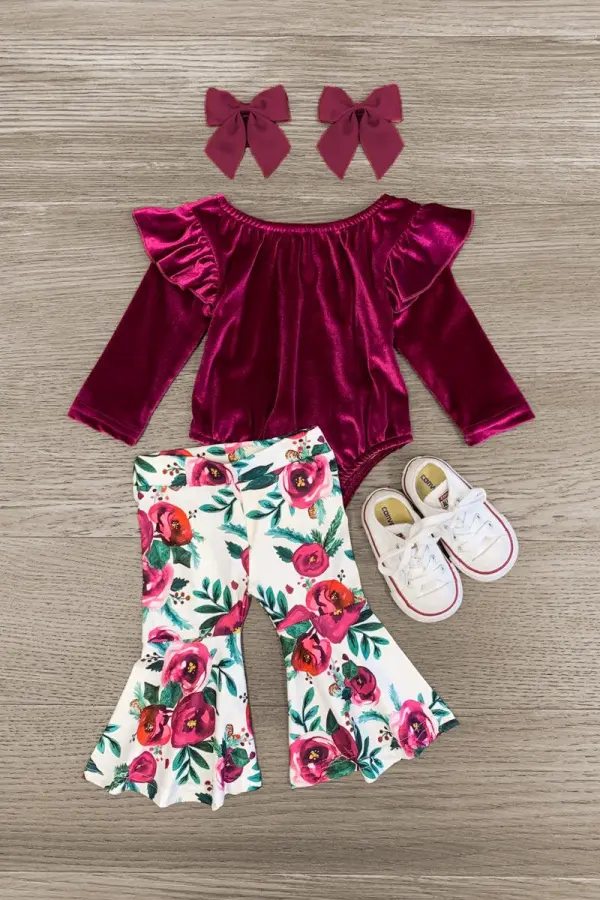 Plum Velvet Floral Onesie Set