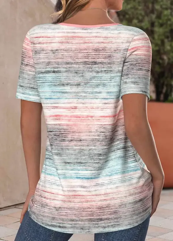 Light Pink Button Ombre Short Sleeve T Shirt