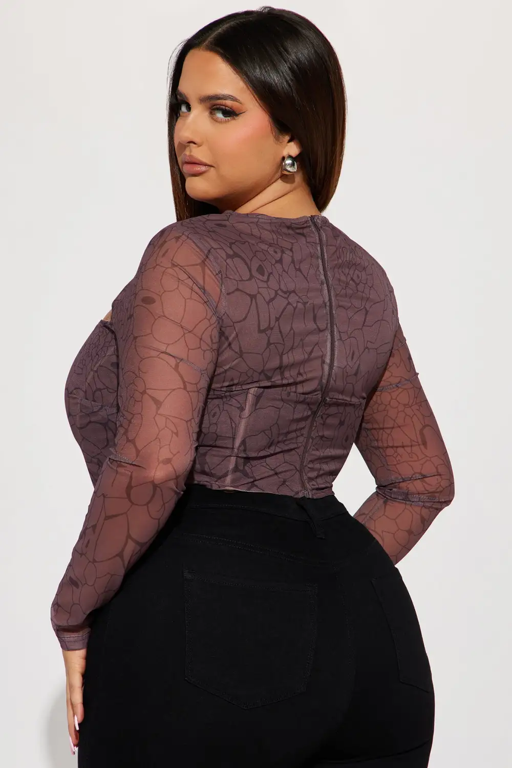 Annita Mesh Corset Top - Brown/combo