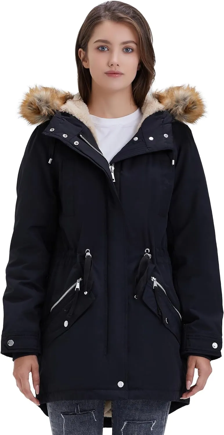 Women's Winter Coats Fleece Lined Parka Jacket Hooded Long Winter Warm Parka Coat with Pockets