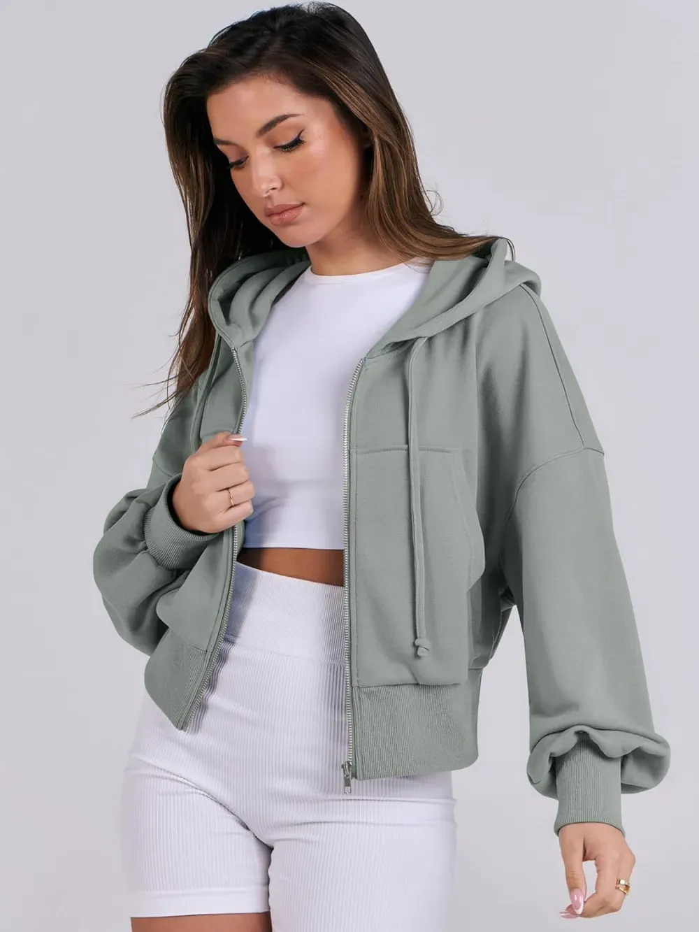 Women's Zip Up Hoodies Cropped Sweatshirts Full Zip Jackets Casual Fashion Fall Outfits Winter Clothes