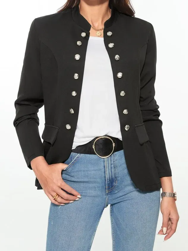 Black Long Sleeve Shift Buttoned Solid Jacket