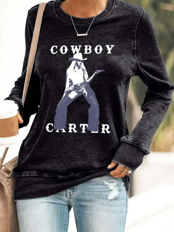 Retro Country Western Music Cowboy Print Sweatshirt