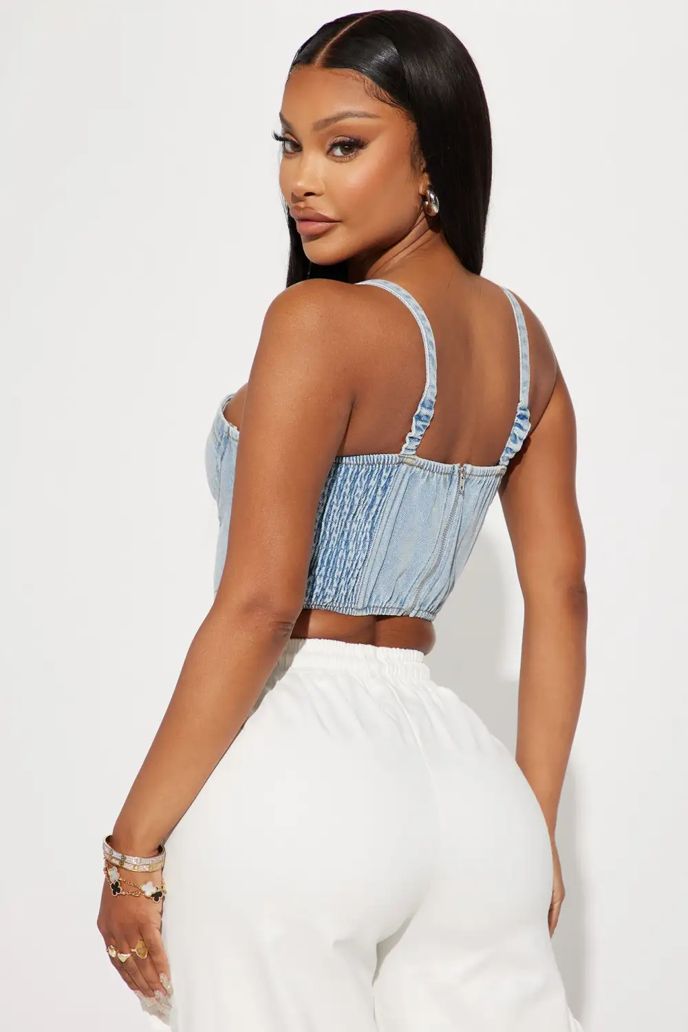 No Self Control Denim Corset Top - Light Wash