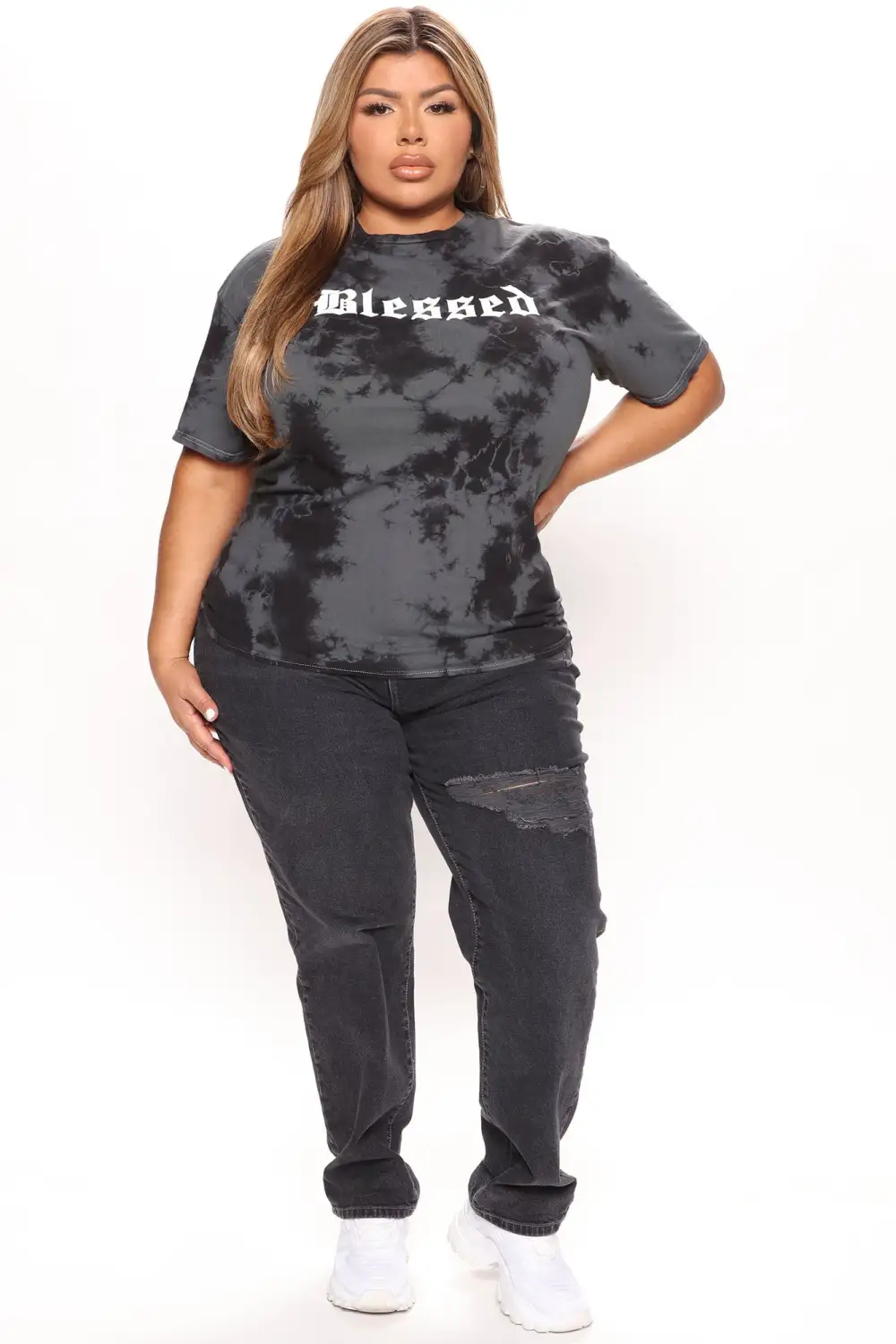 Blessed Tie Dye Tunic Top - Black/combo