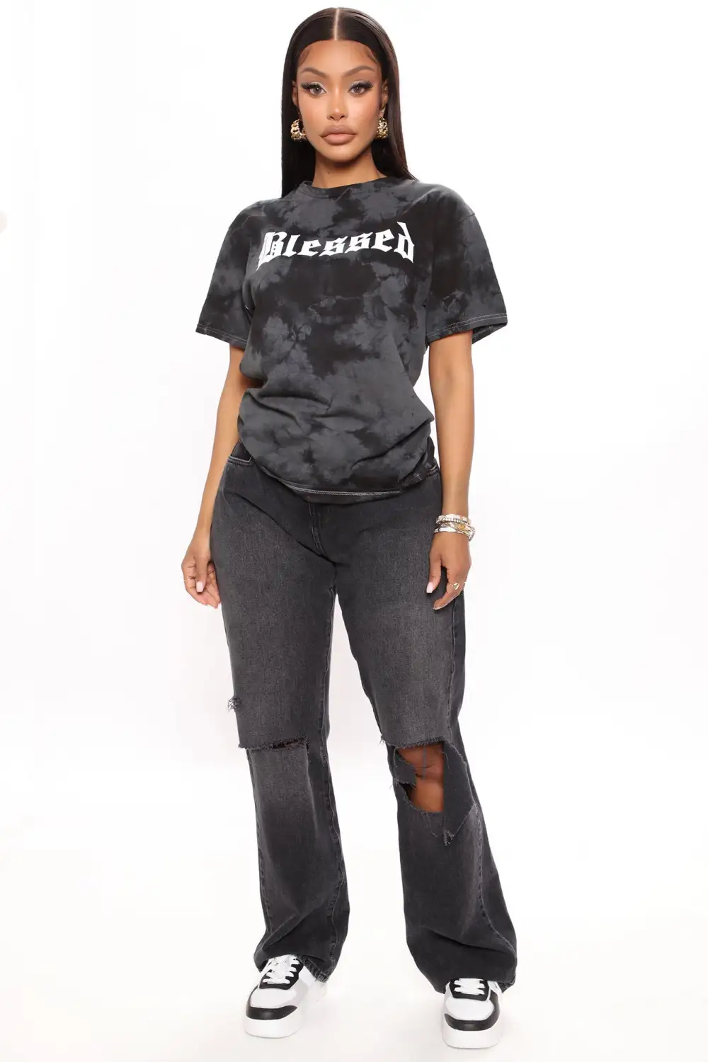 Blessed Tie Dye Tunic Top - Black/combo