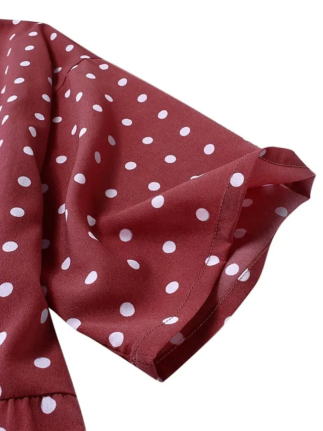 Women's Casual Dress Swing Dress Polka Dot Dress Long Dress Maxi Dress Green Blue Yellow Short Sleeve Polka Dot Print Spring Summer Crew Neck Basic Daily Weekend Loose Fit 2023 L XL XXL 3XL 4XL 5XL