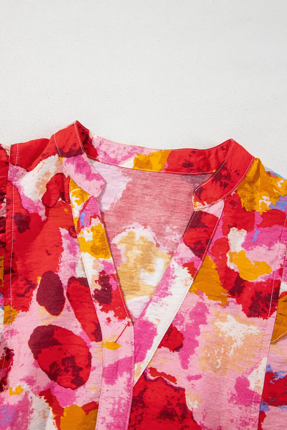 Softly Styled Abstract Print Ruffled V-Neck Blouse