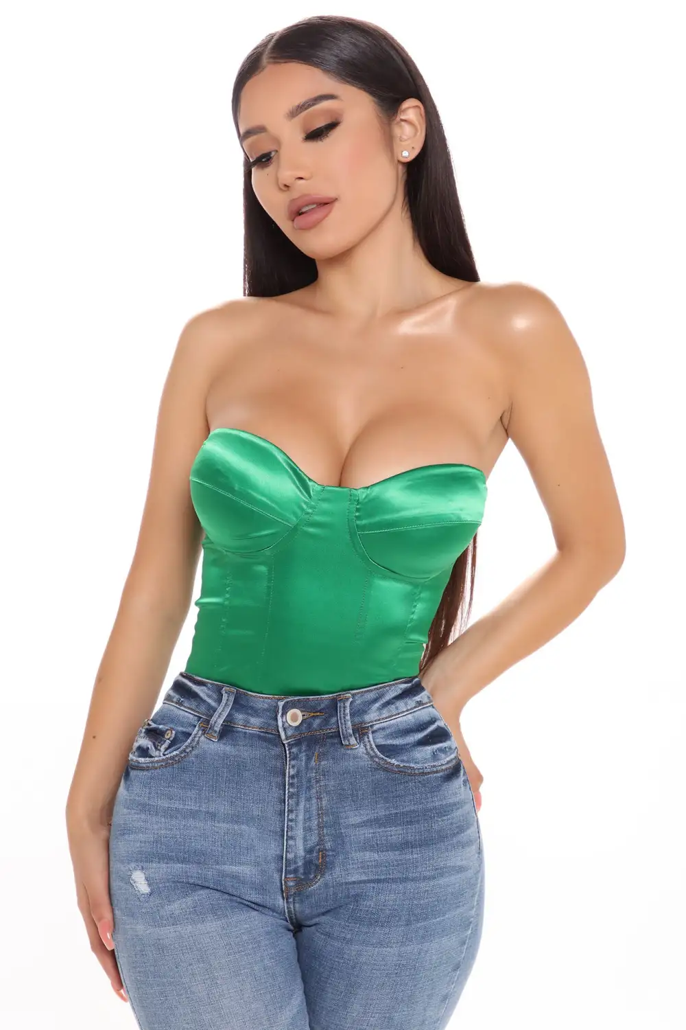 Please Her Satin Corset Top - Green