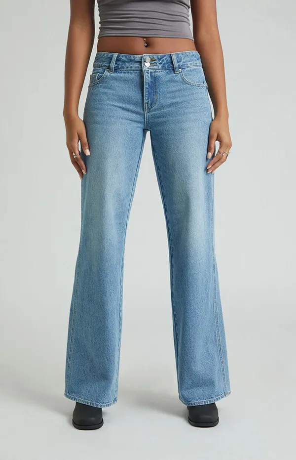 PacSun Medium Indigo Double Button Low Rise Baggy Jeans