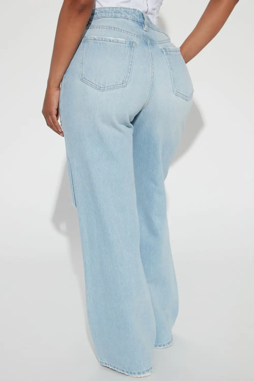 On My Level Ripped Non Stretch Wide Leg Jean - Light Wash