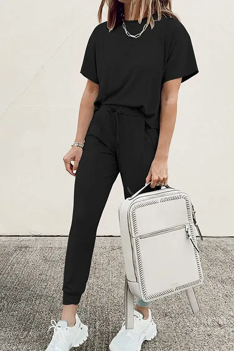 Two Piece Outfit Short Sleeve  Pullover Tops Tracksuits