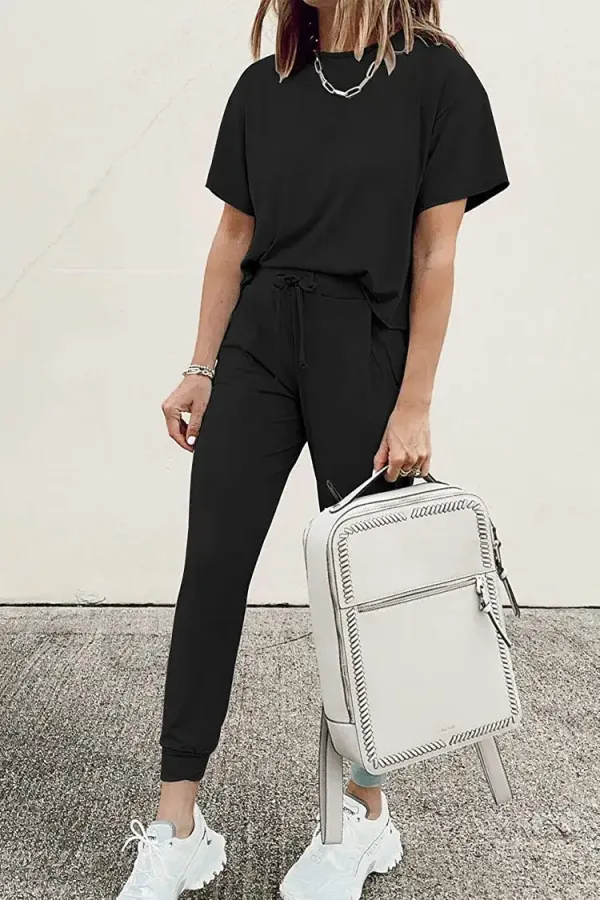 Two Piece Outfit Short Sleeve  Pullover Tops Tracksuits