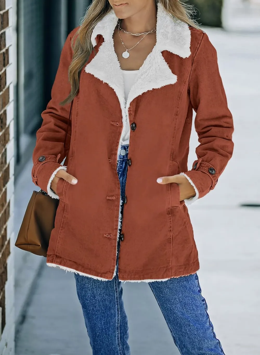 Womens Winter Warm Jean Jacket Stand Collar Wool Liner Sherpa Denim Coats Thicker Outerwear with Pockets